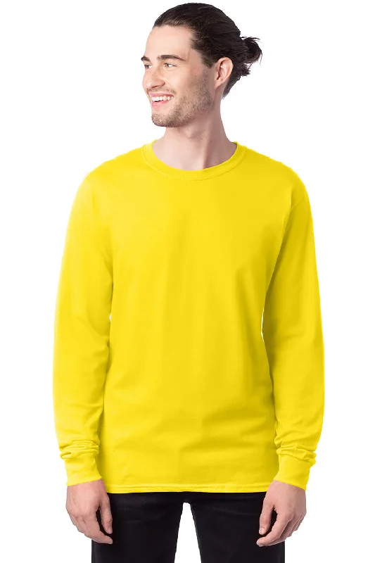 athletic short sleeve shirt for running -Hanes Mens ComfortSoft Long Sleeve Crewneck T-Shirt - Athletic Yellow