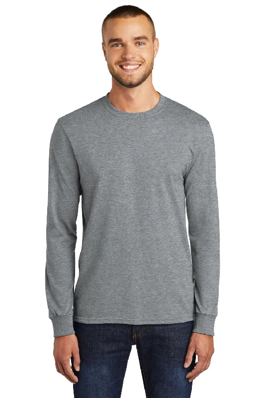 stylish short sleeve t-shirt for hot days -Port & Company Mens Core Long Sleeve Crewneck T-Shirt - Heather Grey