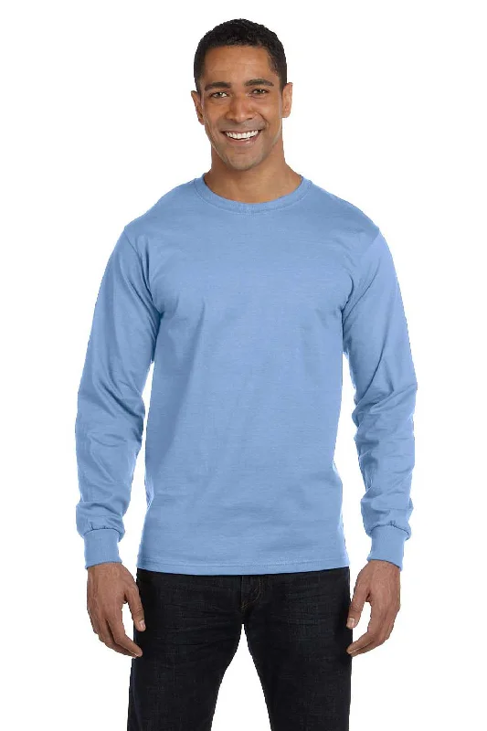 stylish short sleeve t-shirt with slogans -Hanes Mens Beefy-T Long Sleeve Crewneck T-Shirt - Light Blue