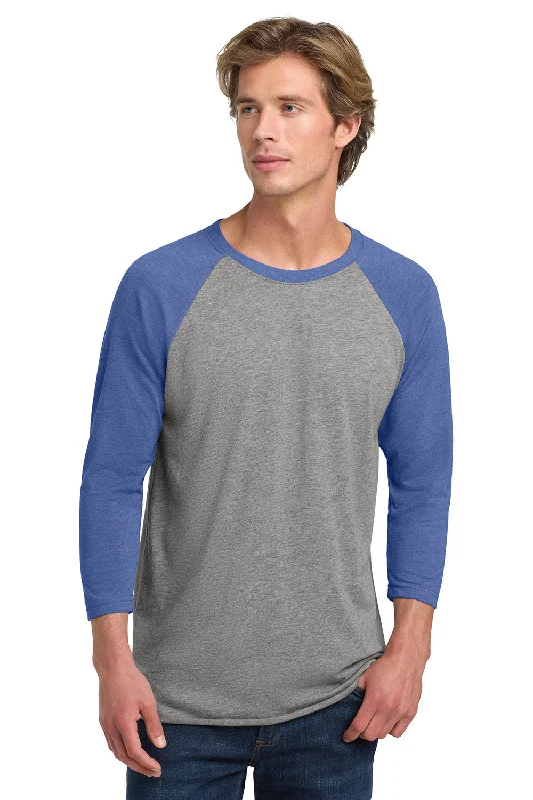 short sleeve t-shirt with subtle patterns -Next Level Mens Jersey 3/4 Sleeve Crewneck T-Shirt - Heather Grey/Vintage Royal Blue