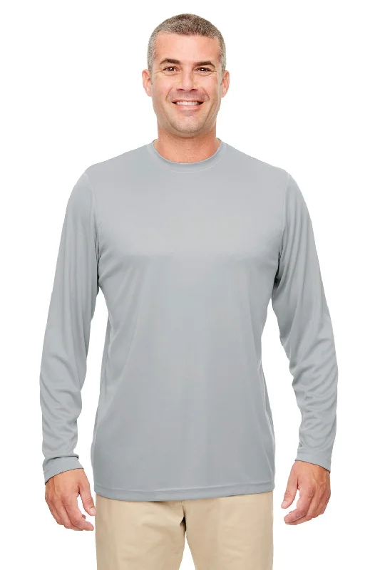 versatile short sleeve shirt for layering -UltraClub Mens Cool & Dry Performance Moisture Wicking Long Sleeve Crewneck T-Shirt - Grey