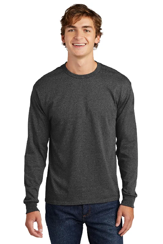 soft short sleeve t-shirt for casual wear -Hanes Mens ComfortSoft Long Sleeve Crewneck T-Shirt - Heather Charcoal Grey