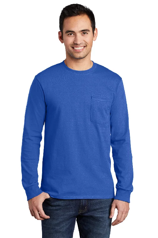 slim fit short sleeve t-shirt for outdoor sports -Port & Company Mens Essential Long Sleeve Crewneck T-Shirt w/ Pocket - Royal Blue