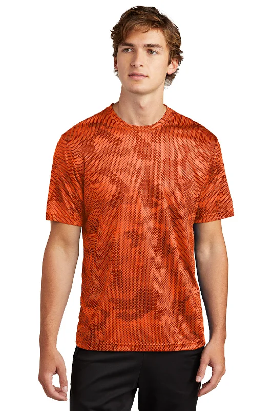 short sleeve t-shirt for light outdoor activity -Sport-Tek Mens CamoHex Moisture Wicking Short Sleeve Crewneck T-Shirt - Neon Orange