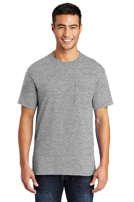 classic short sleeve button-down shirt -Port & Company Mens Core Short Sleeve Crewneck T-Shirt w/ Pocket - Heather Grey