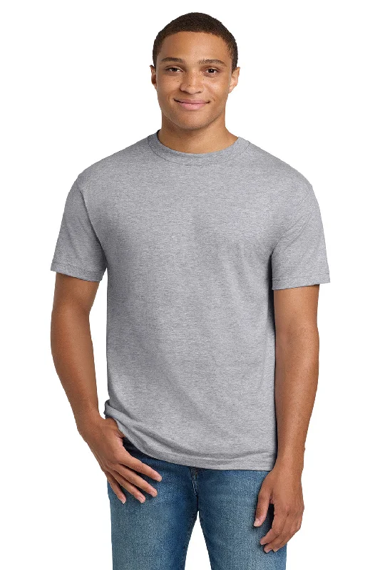 short sleeve t-shirt with modern graphics -Hanes Mens Beefy-T Short Sleeve Crewneck T-Shirt - Light Steel Grey