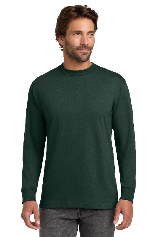 comfortable short sleeve blouse for women -Hanes Mens Beefy-T Long Sleeve Crewneck T-Shirt - Deep Forest Green