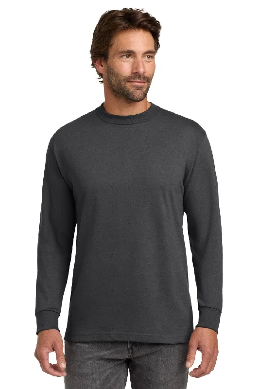 fitted short sleeve shirt for a tailored look -Hanes Mens Beefy-T Long Sleeve Crewneck T-Shirt - Smoke Grey