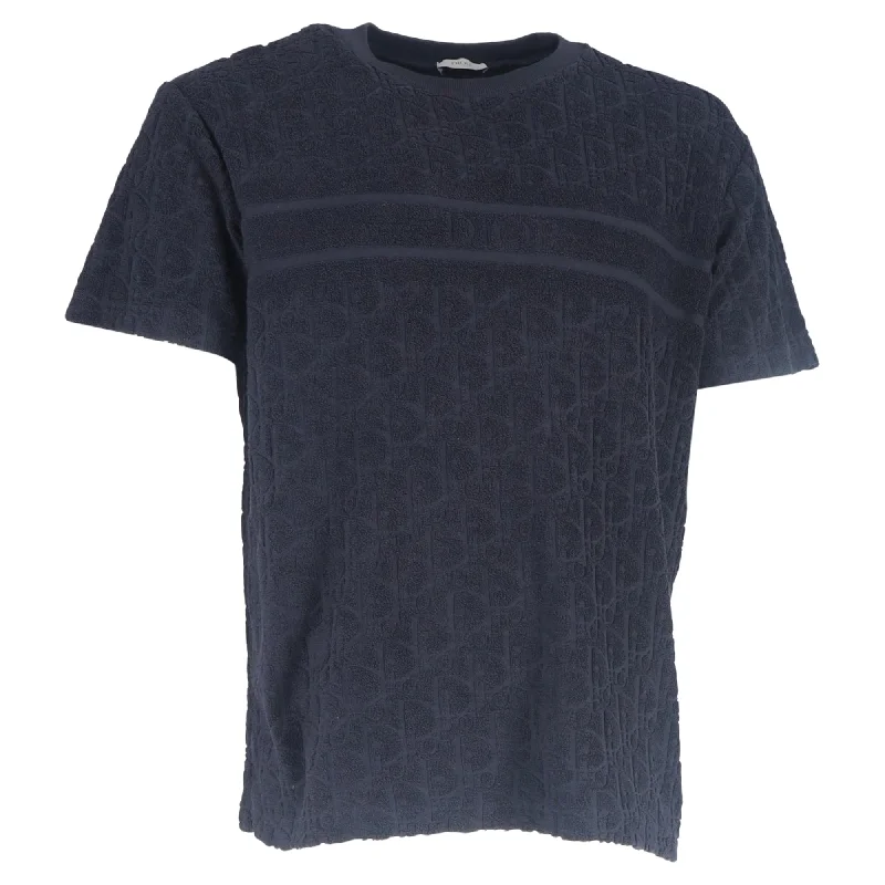 casual short sleeve shirt for activewear -Dior Oblique Crewneck T-Shirt in Navy Blue Cotton