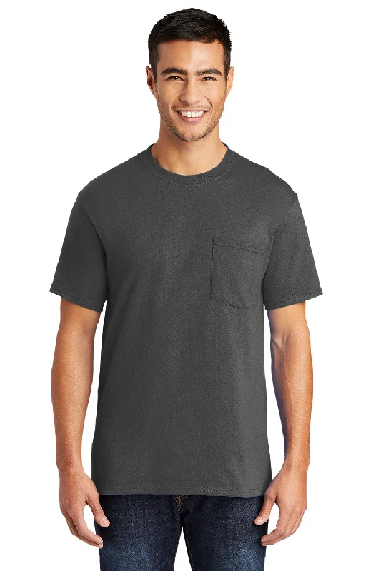 short sleeve t-shirt for casual Fridays -Port & Company Mens Core Short Sleeve Crewneck T-Shirt w/ Pocket - Charcoal Grey