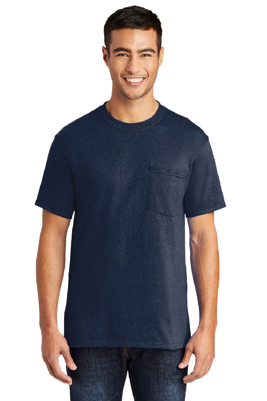 loose fit short sleeve workout shirt -Port & Company Mens Core Short Sleeve Crewneck T-Shirt w/ Pocket - Navy Blue