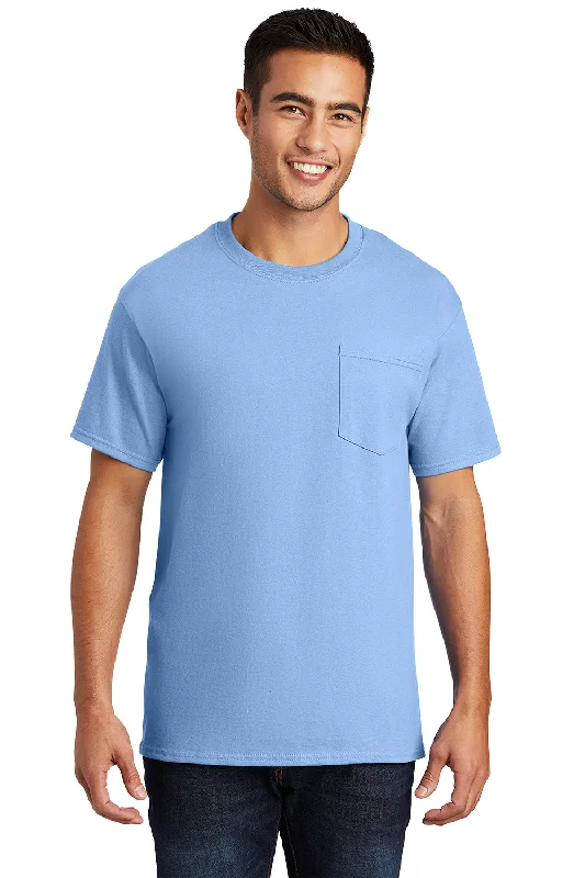 summer short sleeve t-shirt for gym -Port & Company Mens Essential Short Sleeve Crewneck T-Shirt w/ Pocket - Light Blue