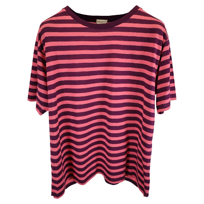 short sleeve shirt with animal designs -Saint Laurent Striped Crewneck T-Shirt in Multicolor Cotton