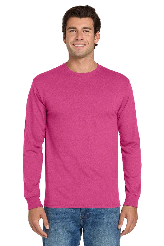 classic short sleeve button-down shirt -Jerzees Mens Dri-Power Moisture Wicking Long Sleeve Crewneck T-Shirt - Cyber Pink