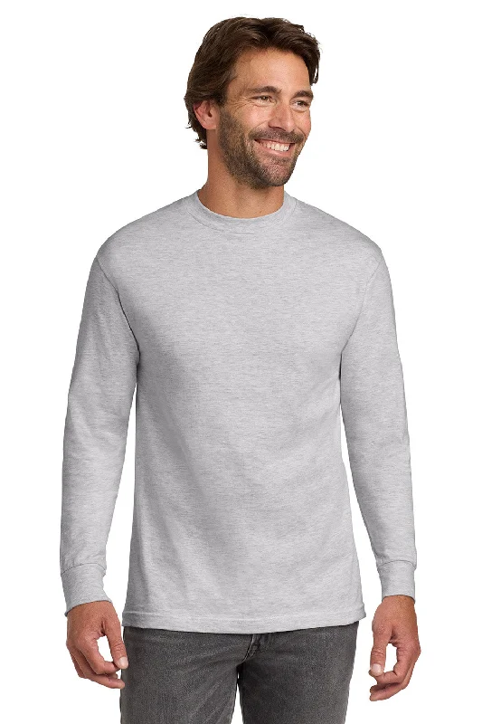 fashionable loose short sleeve shirt -Hanes Mens Beefy-T Long Sleeve Crewneck T-Shirt - Ash Grey