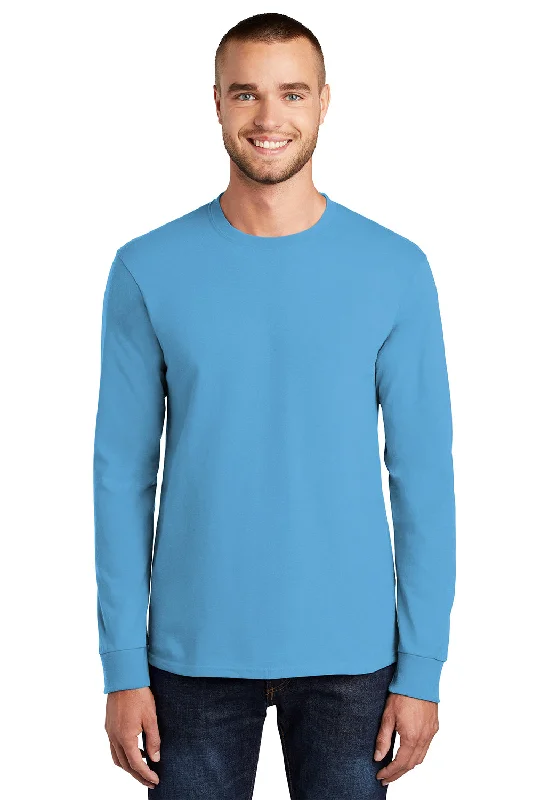 summer short sleeve shirt for daily wear -Port & Company Mens Essential Long Sleeve Crewneck T-Shirt - Aquatic Blue