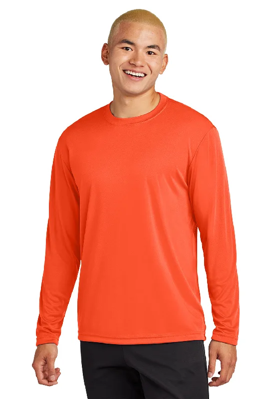 short sleeve t-shirt for running activities -Sport-Tek Mens Competitor Moisture Wicking Long Sleeve Crewneck T-Shirt - Neon Orange