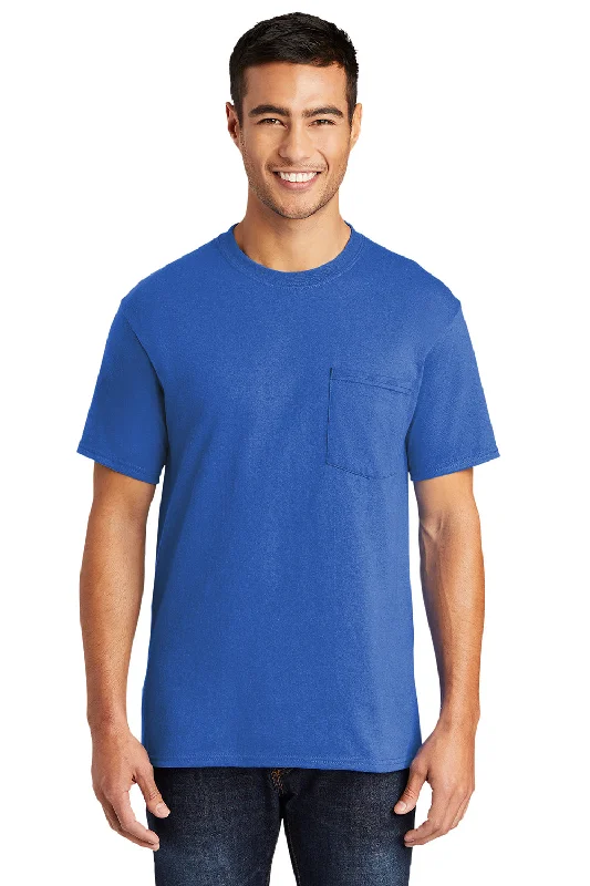 slim fit short sleeve t-shirt for outdoor sports -Port & Company Mens Core Short Sleeve Crewneck T-Shirt w/ Pocket - Royal Blue