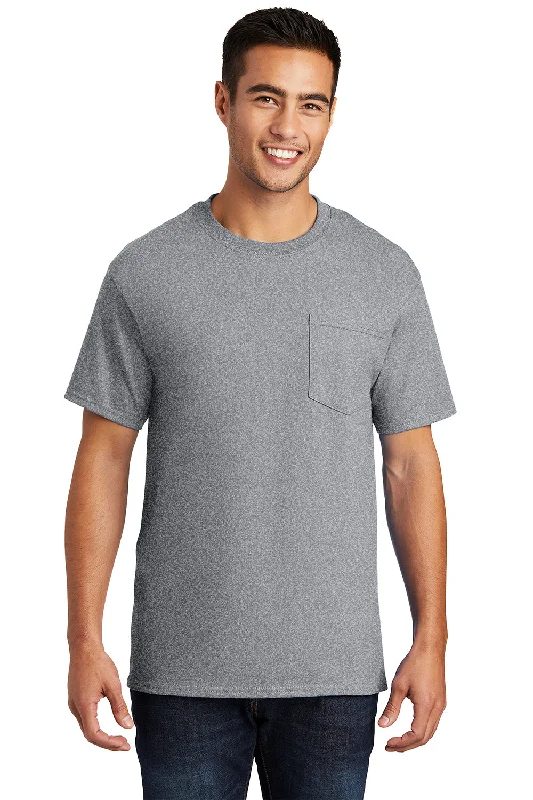 short sleeve t-shirt with subtle patterns -Port & Company Mens Essential Short Sleeve Crewneck T-Shirt w/ Pocket - Heather Grey