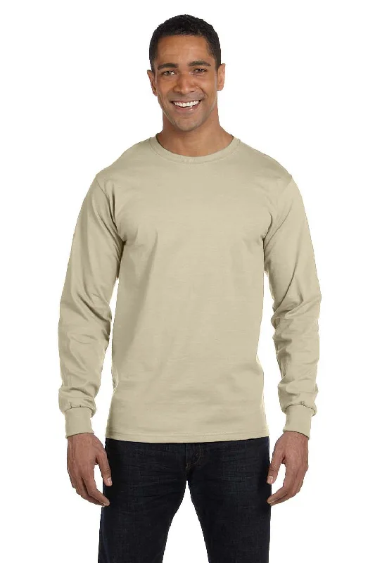 short sleeve t-shirt with motivational messages -Hanes Mens Beefy-T Long Sleeve Crewneck T-Shirt - Sand