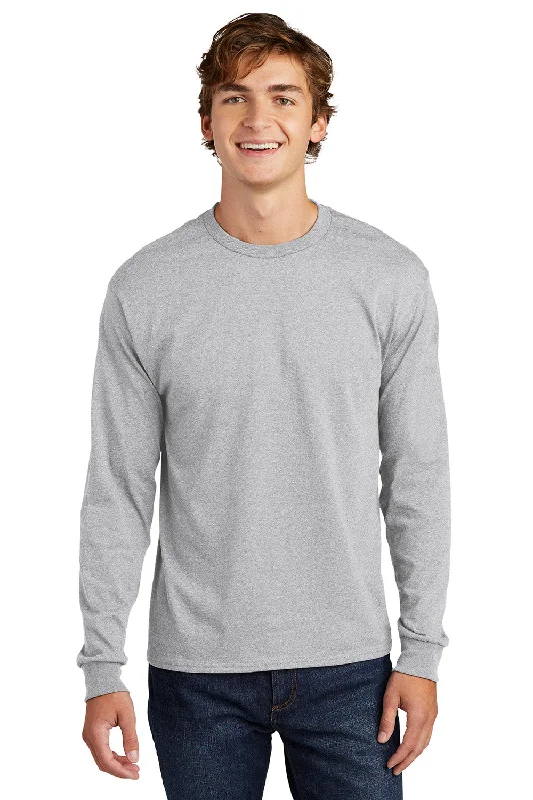 short sleeve shirt with animal designs -Hanes Mens ComfortSoft Long Sleeve Crewneck T-Shirt - Ash Grey