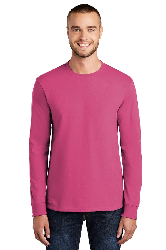 casual graphic short sleeve shirt for men -Port & Company Mens Essential Long Sleeve Crewneck T-Shirt - Sangria Pink