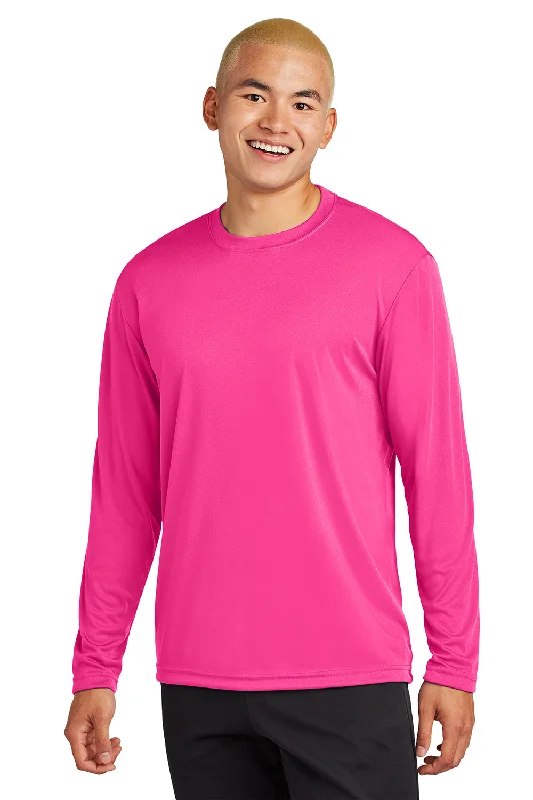 comfy short sleeve t-shirt for sports -Sport-Tek Mens Competitor Moisture Wicking Long Sleeve Crewneck T-Shirt - Neon Pink