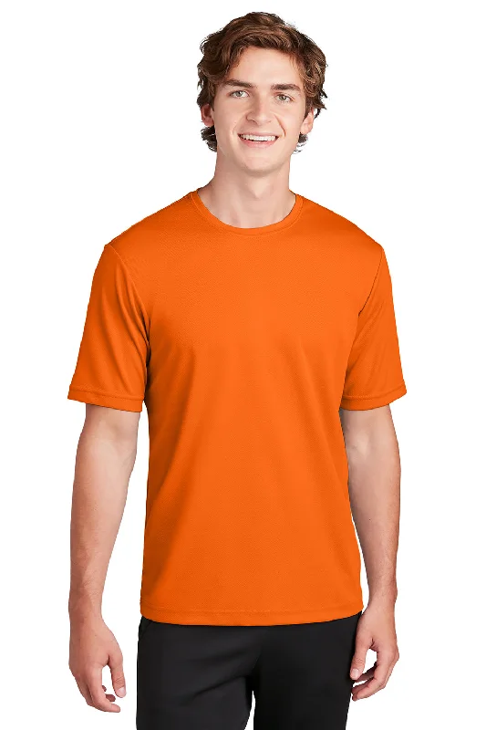 loose fit short sleeve workout shirt -Sport-Tek Mens RacerMesh Moisture Wicking Short Sleeve Crewneck T-Shirt - Neon Orange