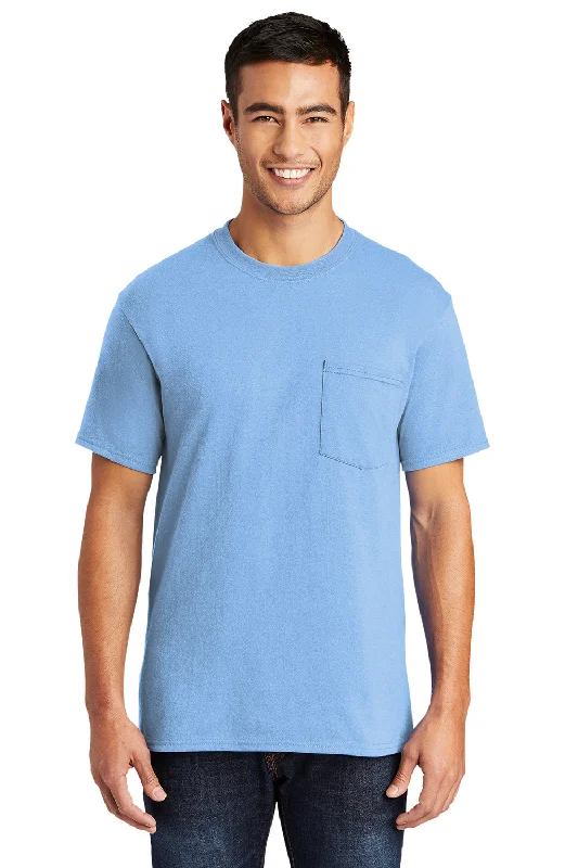 summer short sleeve shirt for daily wear -Port & Company Mens Core Short Sleeve Crewneck T-Shirt w/ Pocket - Light Blue