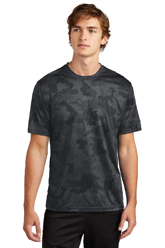 relaxed short sleeve shirt for work -Sport-Tek Mens CamoHex Moisture Wicking Short Sleeve Crewneck T-Shirt - Iron Grey