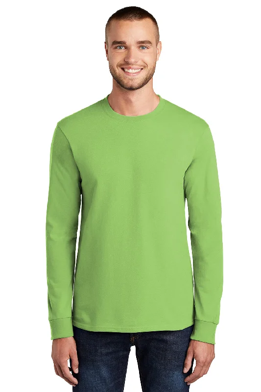 comfortable short sleeve cotton shirt -Port & Company Mens Essential Long Sleeve Crewneck T-Shirt - Lime Green