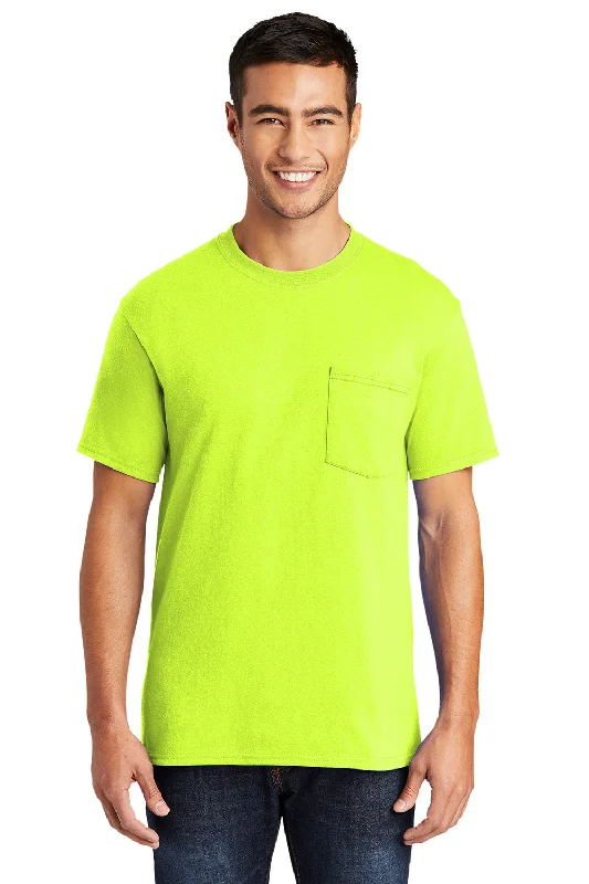 stylish short sleeve t-shirt for hot days -Port & Company Mens Core Short Sleeve Crewneck T-Shirt w/ Pocket - Safety Green