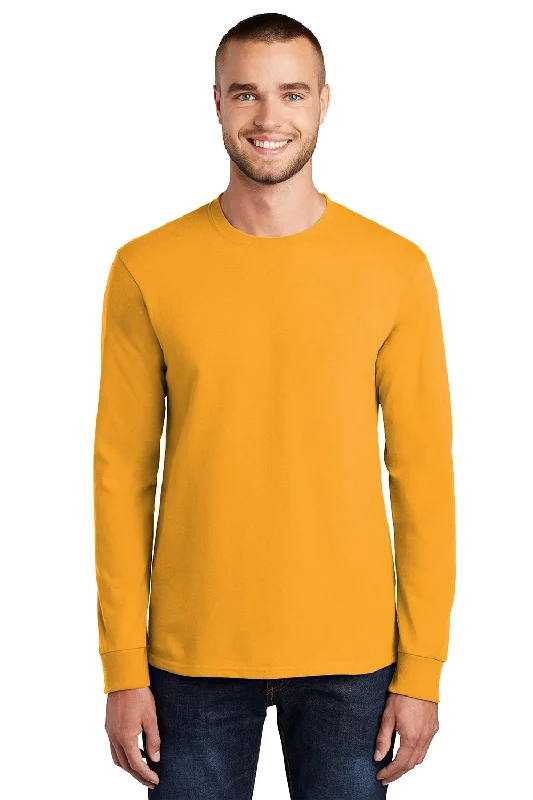 casual short sleeve shirt for laid-back style -Port & Company Mens Essential Long Sleeve Crewneck T-Shirt - Gold