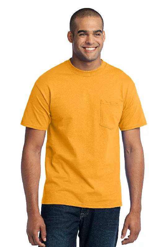 loose short sleeve cotton shirt -Port & Company Mens Core Short Sleeve Crewneck T-Shirt w/ Pocket - Gold - Closeout