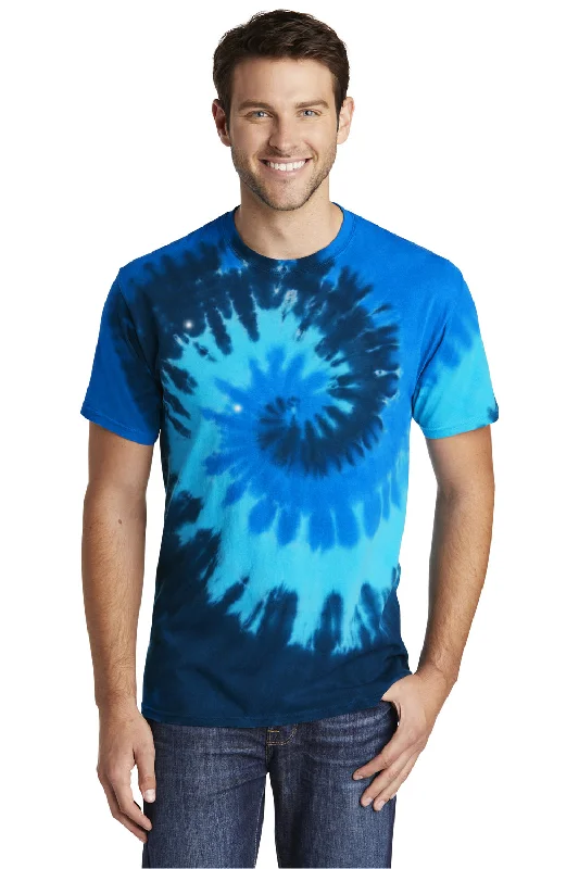 soft short sleeve top for leisure -Port & Company Mens Tie-Dye Short Sleeve Crewneck T-Shirt - Ocean Rainbow