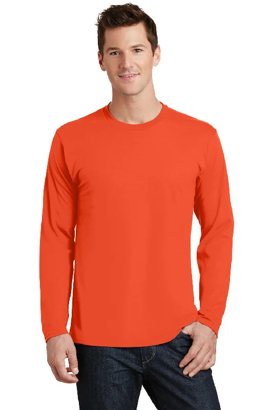 sporty short sleeve t-shirt with designs -Port & Company Mens Fan Favorite Long Sleeve Crewneck T-Shirt - Orange