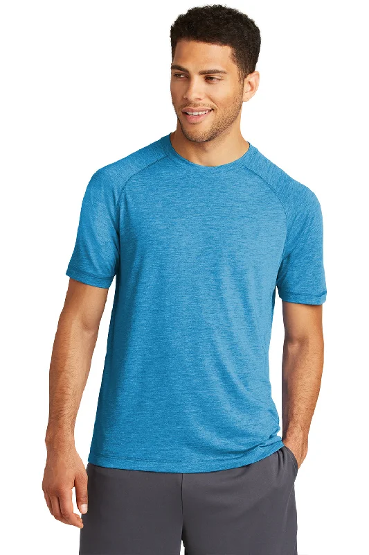 casual short sleeve shirt for activewear -Sport-Tek Mens Moisture Wicking Short Sleeve Crewneck T-Shirt - Heather Pond Blue