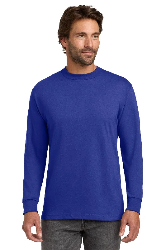 short sleeve cotton shirt with creative print -Hanes Mens Beefy-T Long Sleeve Crewneck T-Shirt - Deep Royal Blue