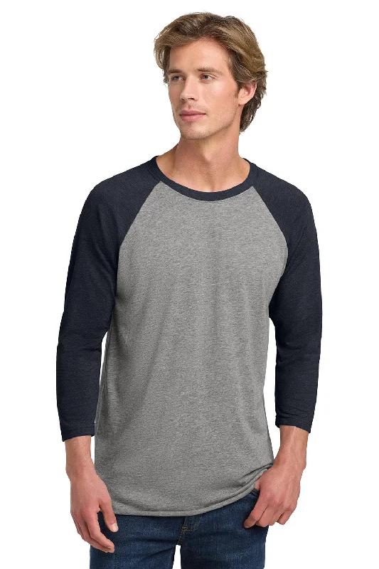 trendy short sleeve graphic t-shirt -Next Level Mens Jersey 3/4 Sleeve Crewneck T-Shirt - Heather Grey/Vintage Navy Blue