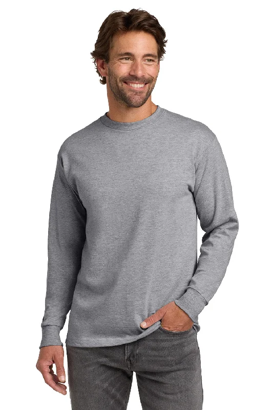 men’s short sleeve polo t-shirt for sports -Hanes Mens Beefy-T Long Sleeve Crewneck T-Shirt - Light Steel Grey