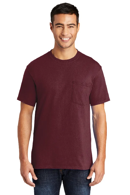 short sleeve t-shirt with bold graphics -Port & Company Mens Core Short Sleeve Crewneck T-Shirt w/ Pocket - Athletic Maroon