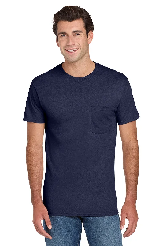 trendy short sleeve top for casual occasions -Jerzees Mens Dri-Power Moisture Wicking Short Sleeve Crewneck T-Shirt w/ Pocket - Navy Blue