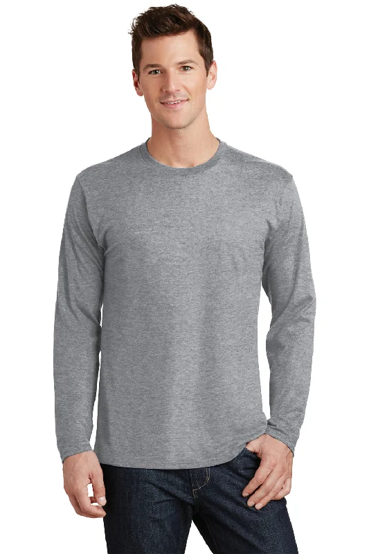 short sleeve t-shirt for casual outfits -Port & Company Mens Fan Favorite Long Sleeve Crewneck T-Shirt - Heather Grey