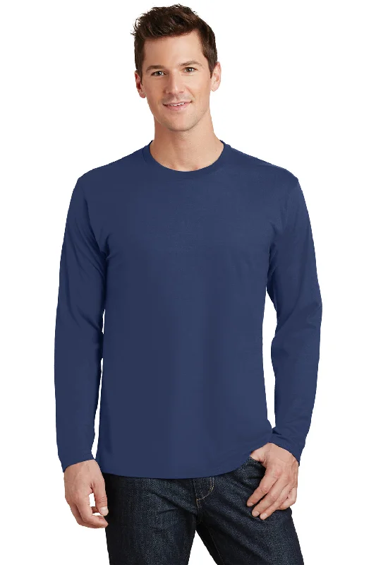 comfortable fit short sleeve workout t-shirt -Port & Company Mens Fan Favorite Long Sleeve Crewneck T-Shirt - Team Navy Blue