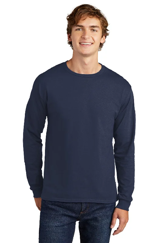 casual short sleeve shirt for activewear -Hanes Mens ComfortSoft Long Sleeve Crewneck T-Shirt - Navy Blue