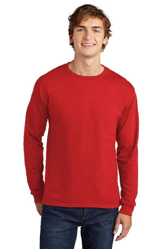 short sleeve top for hot summer days -Hanes Mens ComfortSoft Long Sleeve Crewneck T-Shirt - Athletic Red