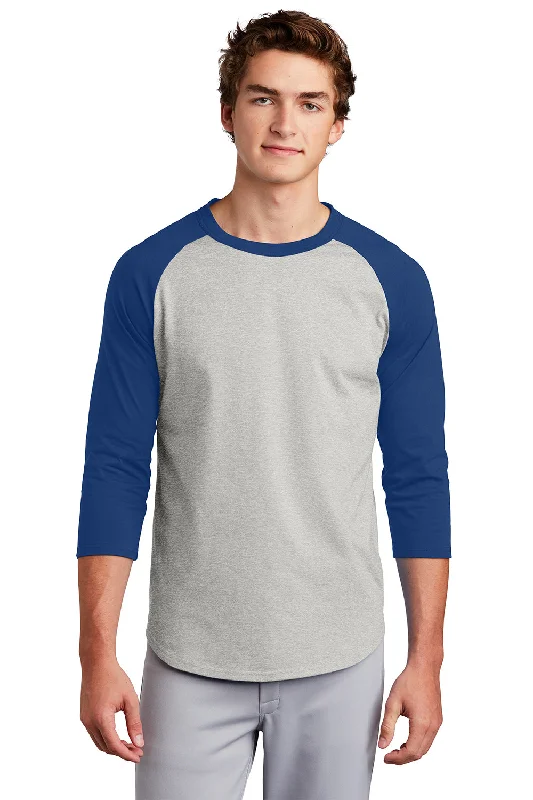 high-end short sleeve shirt for casual events -Sport-Tek Mens 3/4 Sleeve Crewneck T-Shirt - Heather Grey/Royal Blue