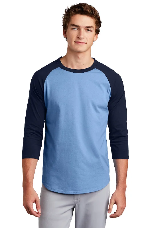 comfortable short sleeve cotton shirt -Sport-Tek Mens 3/4 Sleeve Crewneck T-Shirt - Carolina Blue/Navy Blue