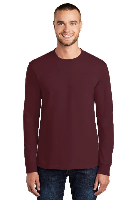 classic short sleeve button-down shirt -Port & Company Mens Essential Long Sleeve Crewneck T-Shirt - Athletic Maroon