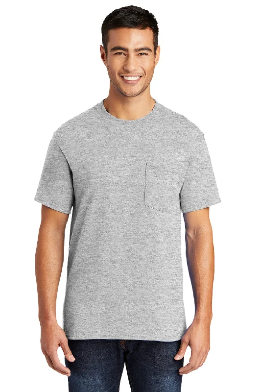 soft cotton short sleeve t-shirt for everyday wear -Port & Company Mens Core Short Sleeve Crewneck T-Shirt w/ Pocket - Ash Grey